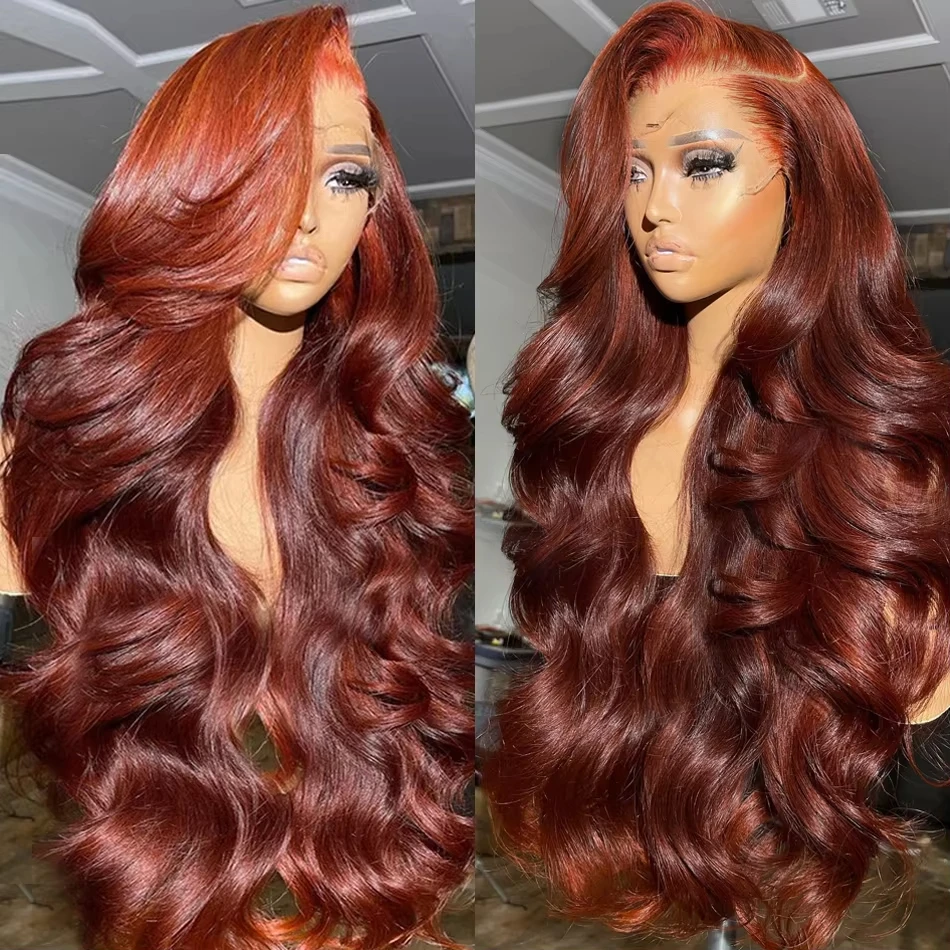 

230 Density Reddish Brown Body Wave 13x6 HD Lace Front Wig Human Hair 30 36 Inch Brazilian Pre Plucked Human Hair Wigs For Women