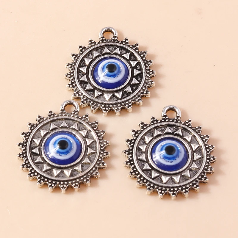 10 Stück Antik Silber Farbe Evil Eye Charm Türkischer Lucky Blue Eye Charm für Armband Ohrringe Halskette Anhänger DIY Schmuckherstellung – Detail 5