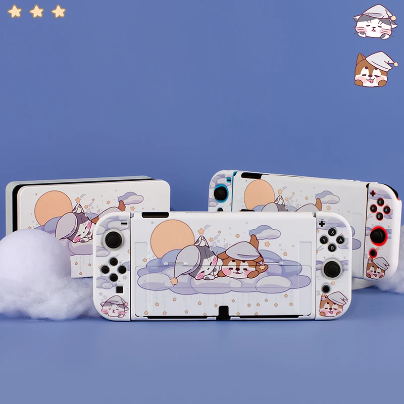 Sleeping Cat Dog Protective Shell for Nintendo Switch OLED Anti-slip Split Protection Cover For Nintendo Switch Case Accessories