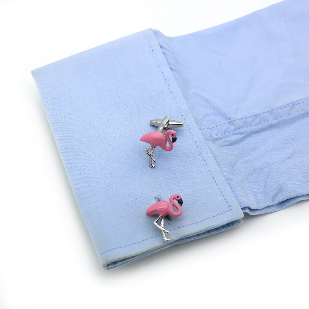 iGame New Arrival Flamingo Cuff Links Pink Color Bird Design Quality Brass Material Men\'s Cufflinks