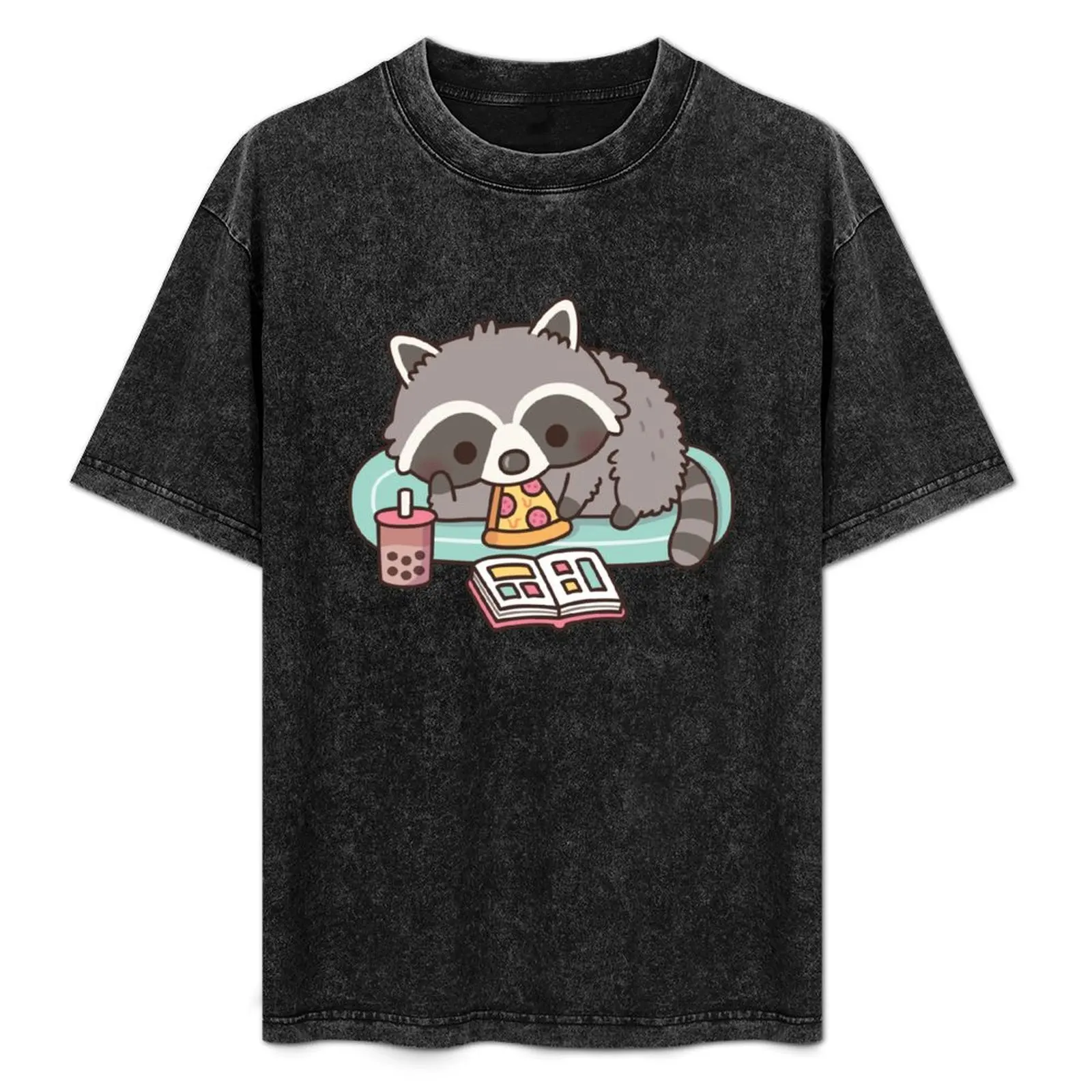 

Cute Raccoon With Pizza Bubble Tea And Manga T-Shirt Plus Size Lightweight Tee Shirt