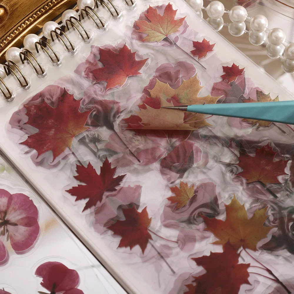 20 Sheets Vintage Plant Floral Waterproof Scrapbooking Stickers Book Transparent Decorative Aesthetic Stickers Journal Supplies