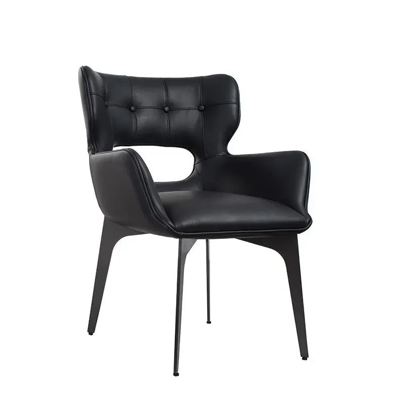 

High-grade stainless steel pull-point chair, high backrest leather art light luxury Italian minimalist dining chair