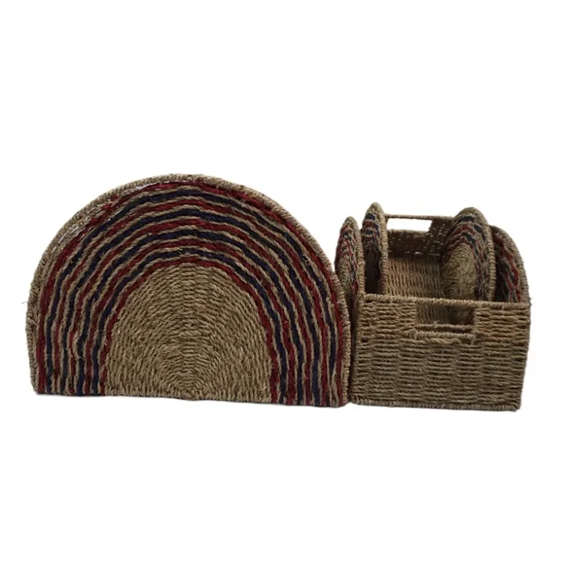 Rainbow Fiber Highlight Decorative Seaweed Basket Wicker Rattan Bamboo Plastic Kitchen Garden Use - Flower Pot Bag Pot