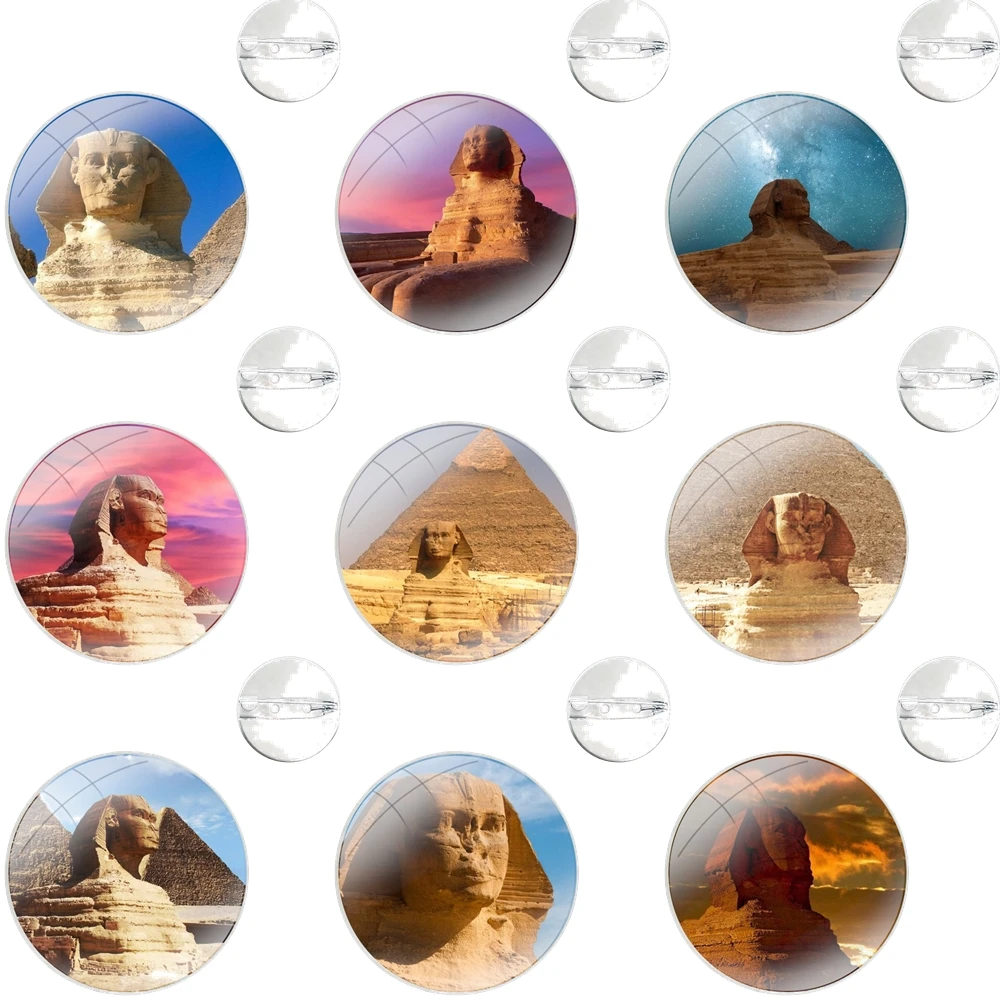 sphinx of giza Glass Dome Brooches Badge Pins For Clothes Hat Shirt Lapel Bag