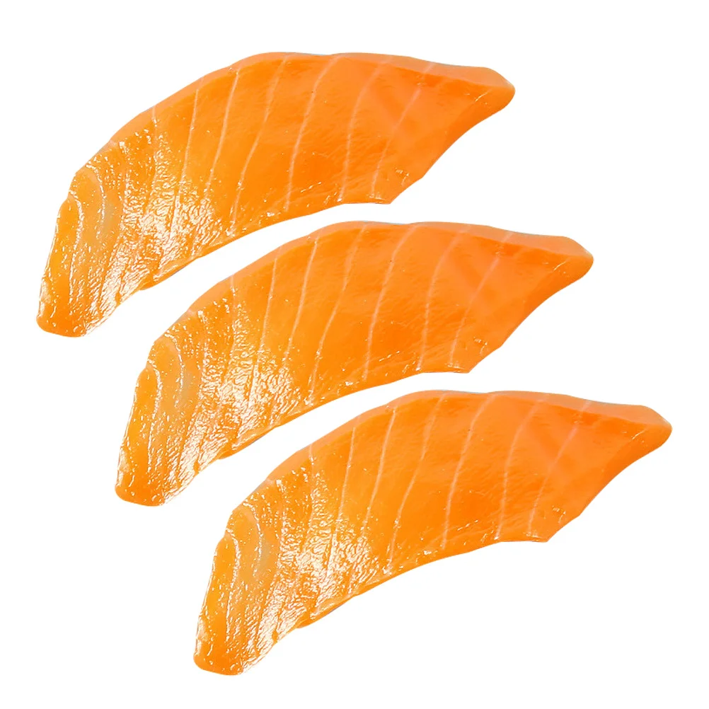 

3pcs Artificial Salmon Slices Simulated Sashimi Fake Food For Kitchen Restaurant Display Photo Props Pvc Seafood Teaching Tool