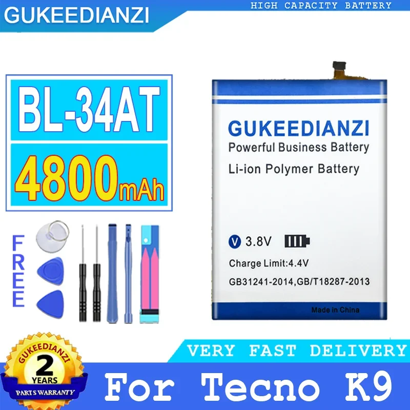 

4800mAh GUKEEDIANZI Battery BL-34AT For Tecno K9 Plus K9Plus Big Power Bateria