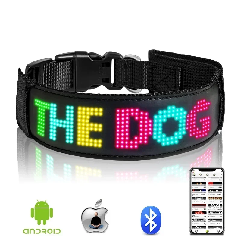 New RGB Pet LED Dog Collars USB Rechargeable Multilingual Flashing Light Up Screen Dog Collar Safe Luminous  Necklace Adjustable