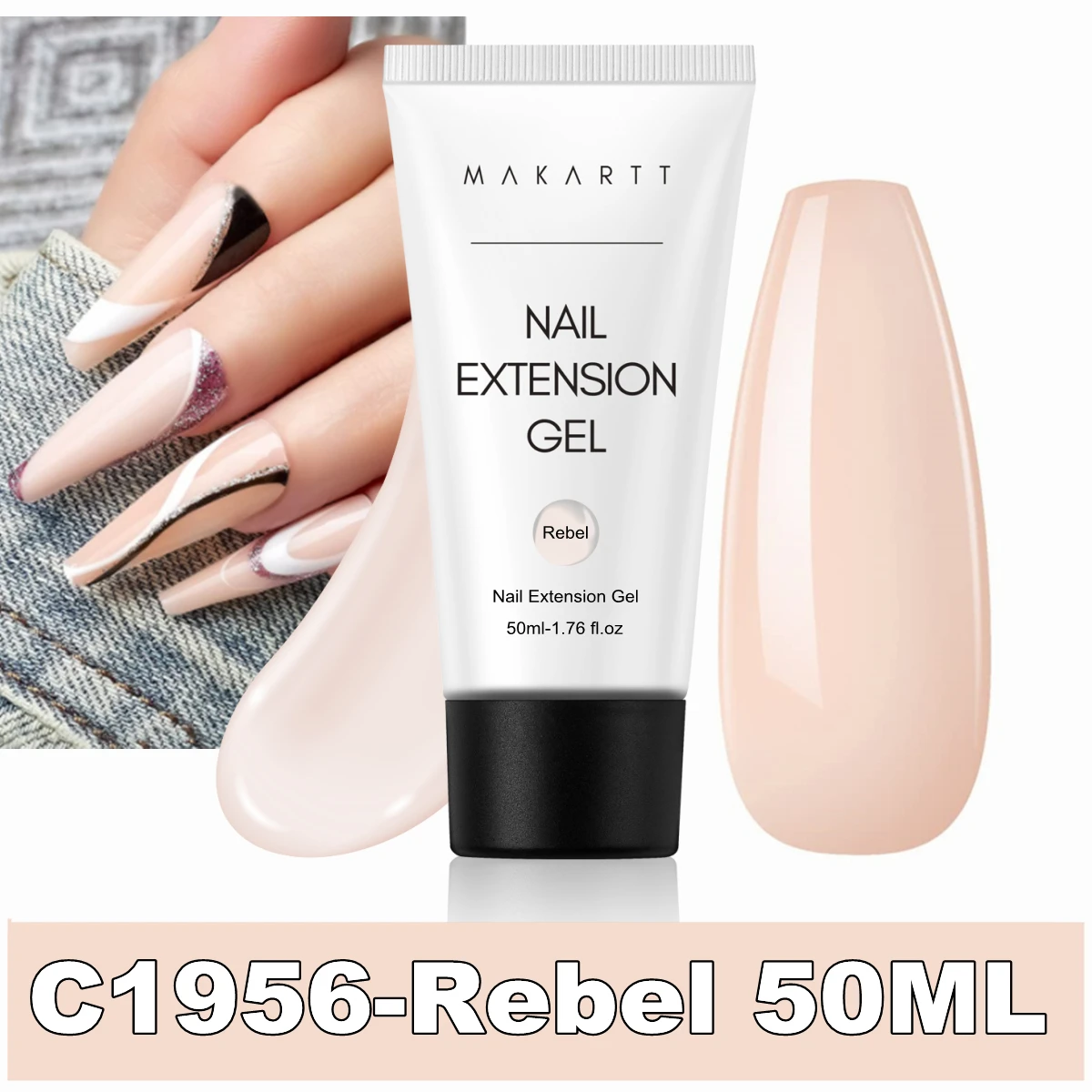 Makartt Poly Nails Acrygel, 50g Transparant/Roze/Nude Nagelverlengingsgel Glitter Builder Nagelgel voor trendy DIY nagelkunst
