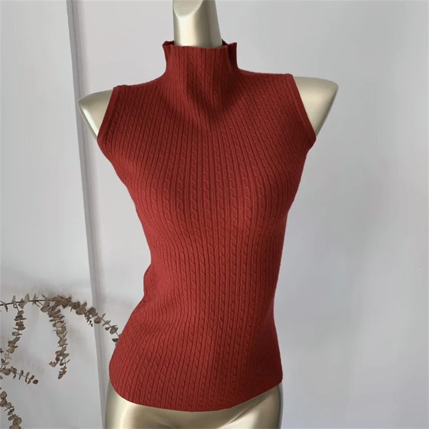 

2023 Autumn Women Sweaters Lady Sleeveless knitted Sweater Female Turteneck Sweaters Basic Tops Pullover Shirts Bottomings 2255