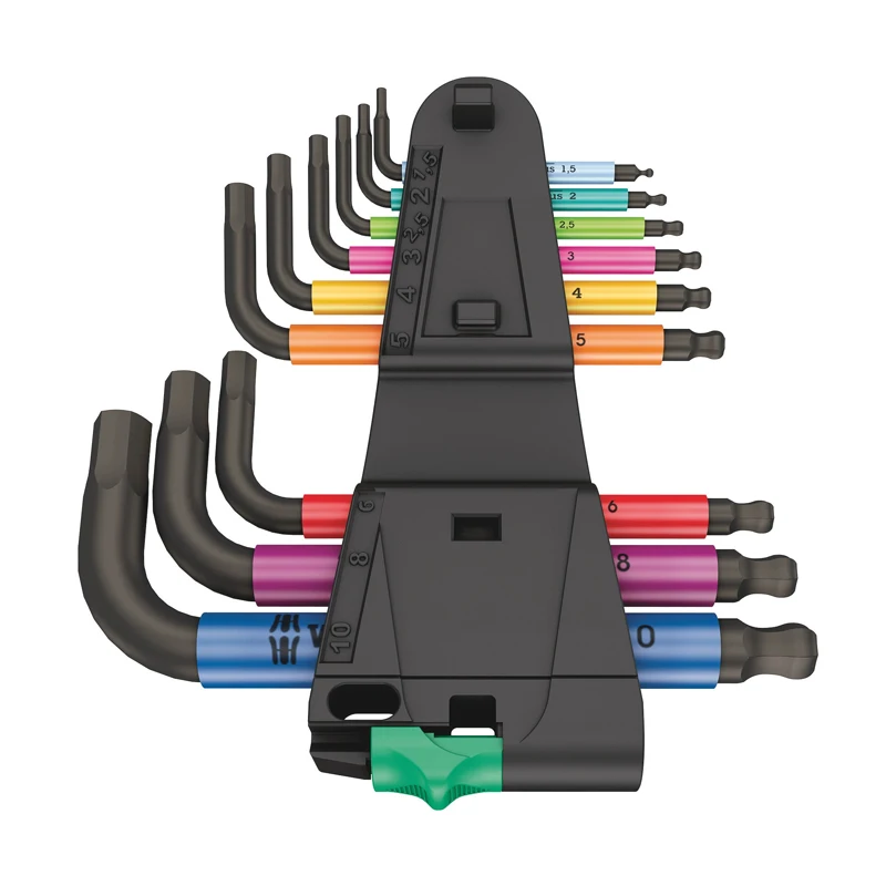 WERA 05133164001 9 Pcs Short L-Shape Metric Stainless Hex Key Set 1.5-10mm 950/9 Hex-Plus Portable Multicolour Hex Hand Tools