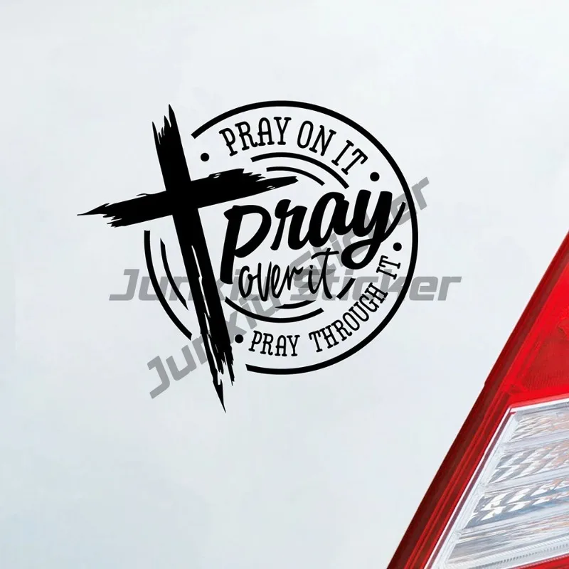 

Pray on it Pray over it Pray through it Quotes Car Window Decal Christian Cross Bible Verse Vinyl Art Stickers For Laptop Decor