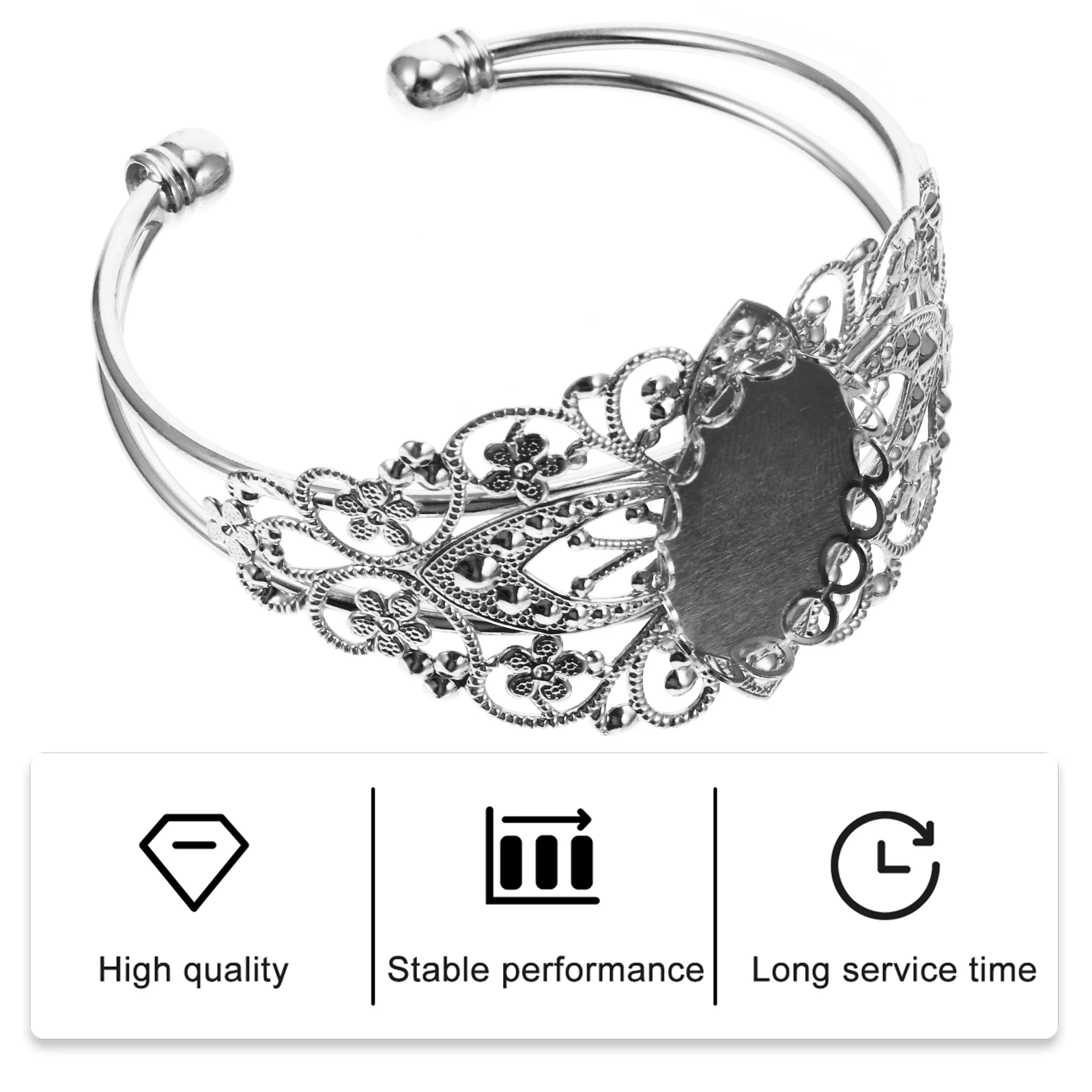 

5 Pcs Bracelet Gem Oval Tray Jewelry Making Baffle Bezel Silver Blanks Diy Filigree Cuff Man