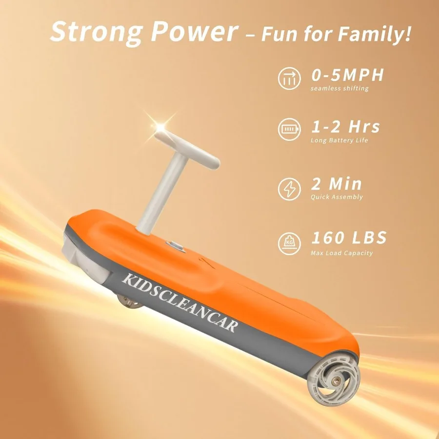 12V Ride-On Car with Cleaning Fun, 3 in 1 Gokart, Soft-Start, 5-Speed Adjustable, Detachable mop, Rechargeable Battery, 160lbs C