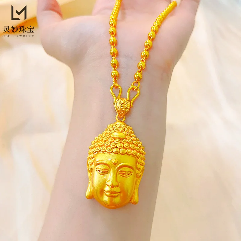

24K Gold Buddha Head Pendant | AU999 Pure Gold, 3D carved, diamond - set forehead, beaded ears, solemn & sacred