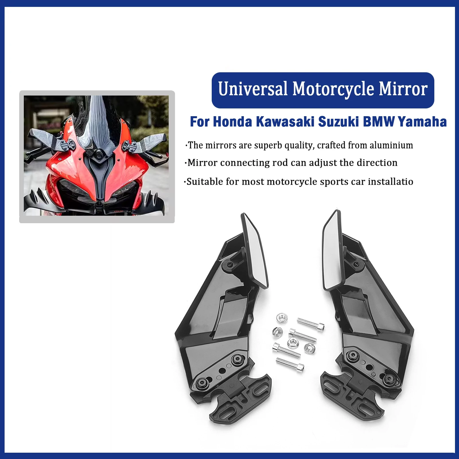 

Carbon Fiber Style Adjustable Side Wing Spoiler Fairing With Rear View Mirrors For Honda Kawasaki Suzuki BMW Yamaha