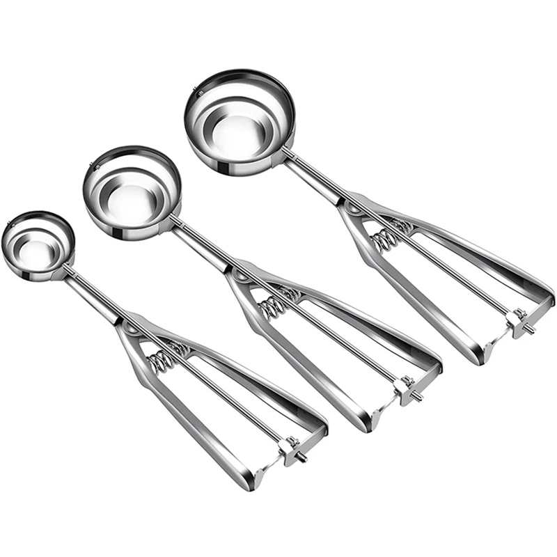 Ice Cream Scoop Set With Multiple Size Trigger Stainless Steel Cookie Scoops Set Of 3 For Baking