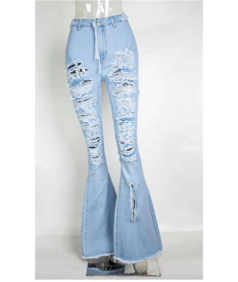 2026 Ripped Jeans For Women High Waist Elasticity Jeans Fashion Flare Jeans With Holes Vintage Bell Bottom Jeans Womens Clothing