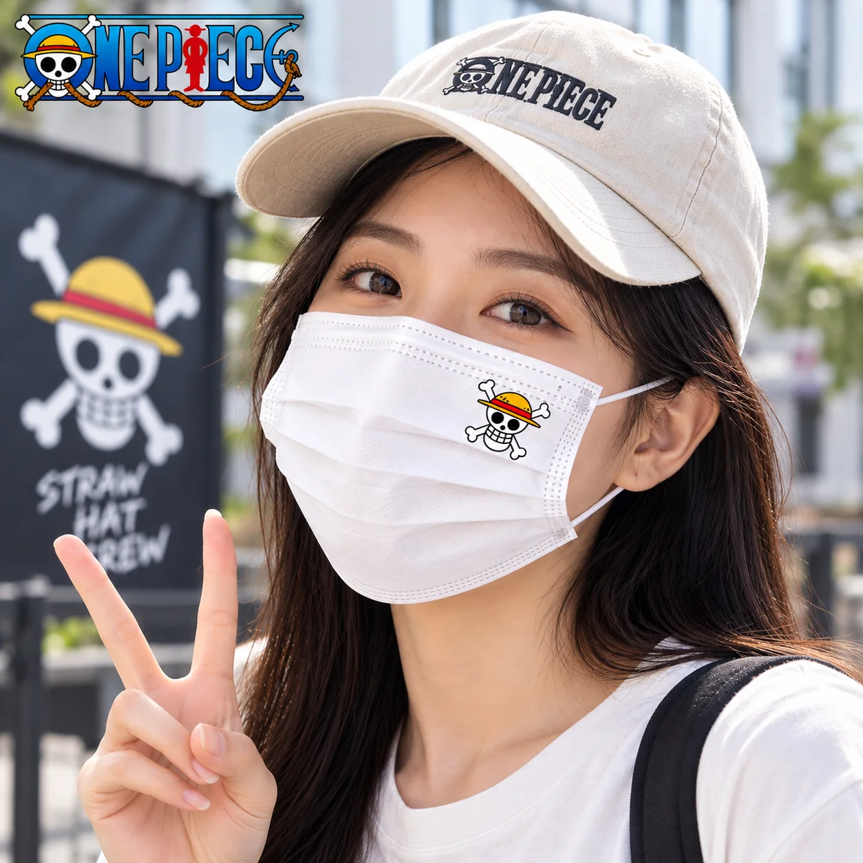 One Piece Goods Disposable Face Masks 20PCS Anime Printed Cartoon Masks Black White Straw Hat Skull Logo Character Pattern
