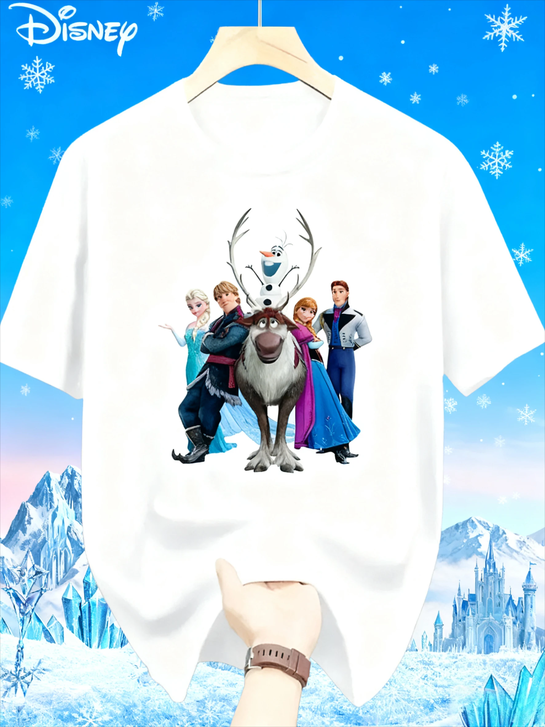 

The 2025-26 Summer Disney Frozen 2 Printed Pure Cotton T-shirt Is A Loose and Casual Short-sleeved Style for Men and Women