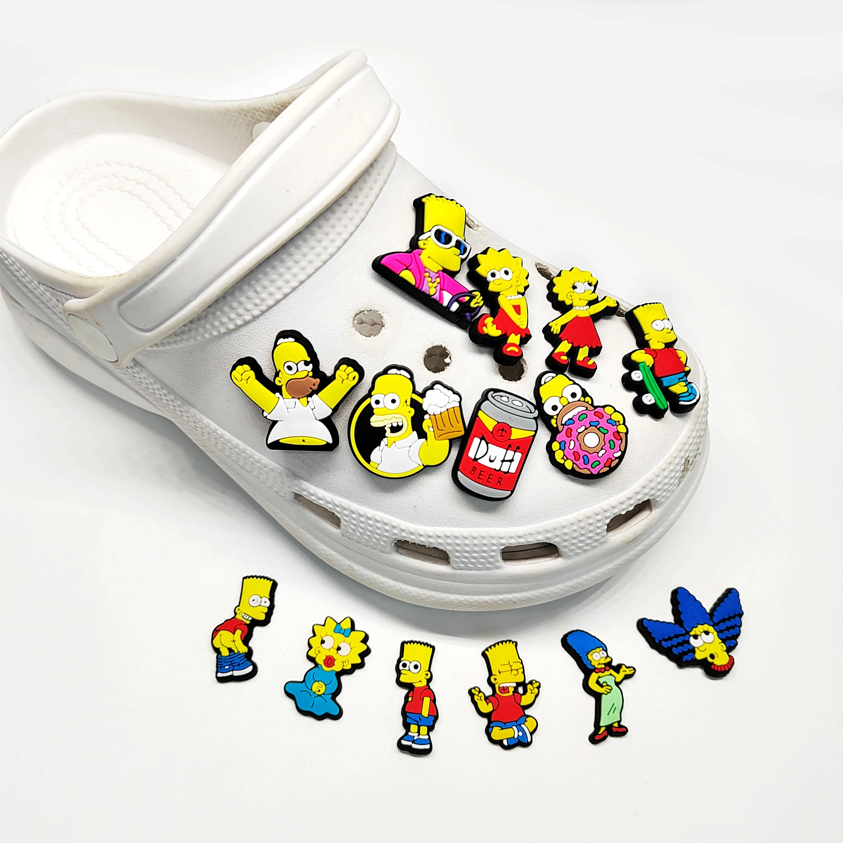 15Pcs/set Simpson Decoration Anime Shoe Charms Cute Sandals Shoes Accessories Kawaii PVC Badges DIY for Kid Christmas Gift