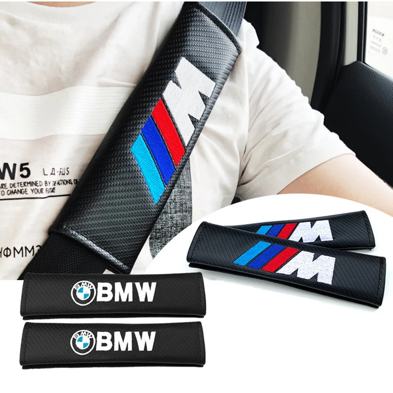 2pcs Carbon Leather Seat Belt Covers Car Accessories For BMW M E39 E46 E90 E60 F10 F20 F30 F34 F01 G20 G30 X1 X3 X5 X6 M3 M4 M5