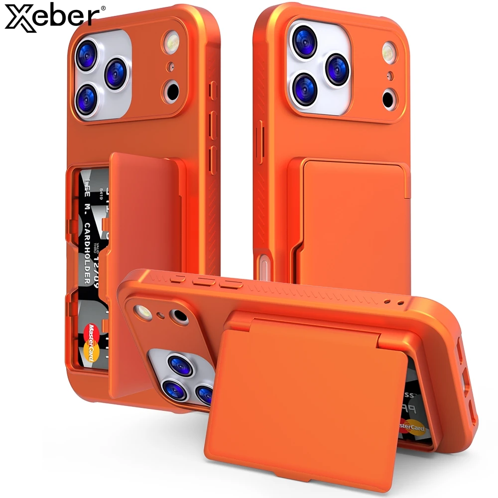 Flip-Kartentasche, Spiegelhülle für iPhone 17/16 Pro Max Plus Air 16E Slim Dual Laye Heavy Duty Protect Hidden Card Slot Wallet Cover