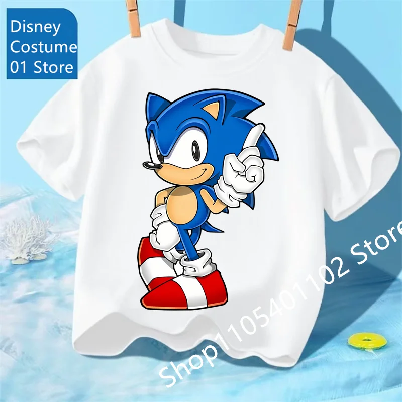 206 Sonic The Hedgehog Anime Boys' Breathable T-shirt Children's Fashion Clothing Casual Wear, Breathable Thin Style, Unisex Top
