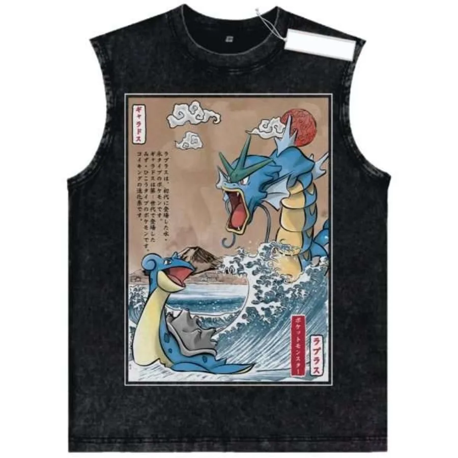 Vintage Washed Pokemon Character Tank Top Men Women Retro Fashion Print Sleeveless Vest Streetwear Lightweight Loose Summer Tops view 3