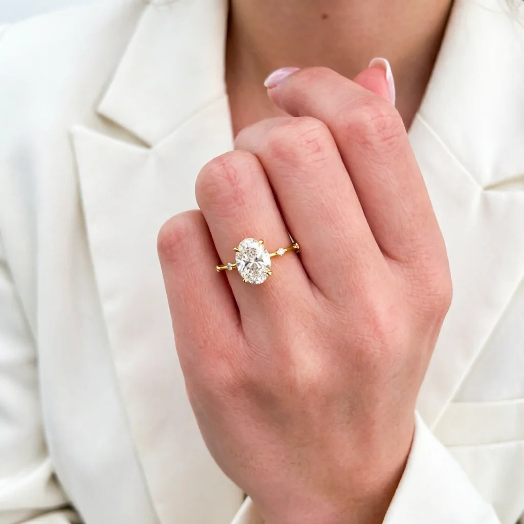 

CxsJeremy Твердое 14-каратное желтое золото 2 карата овальной огранки DEF VS Lab Grown Diamond с сертификатом IGI Тонкое обручальное кольцо для женщин