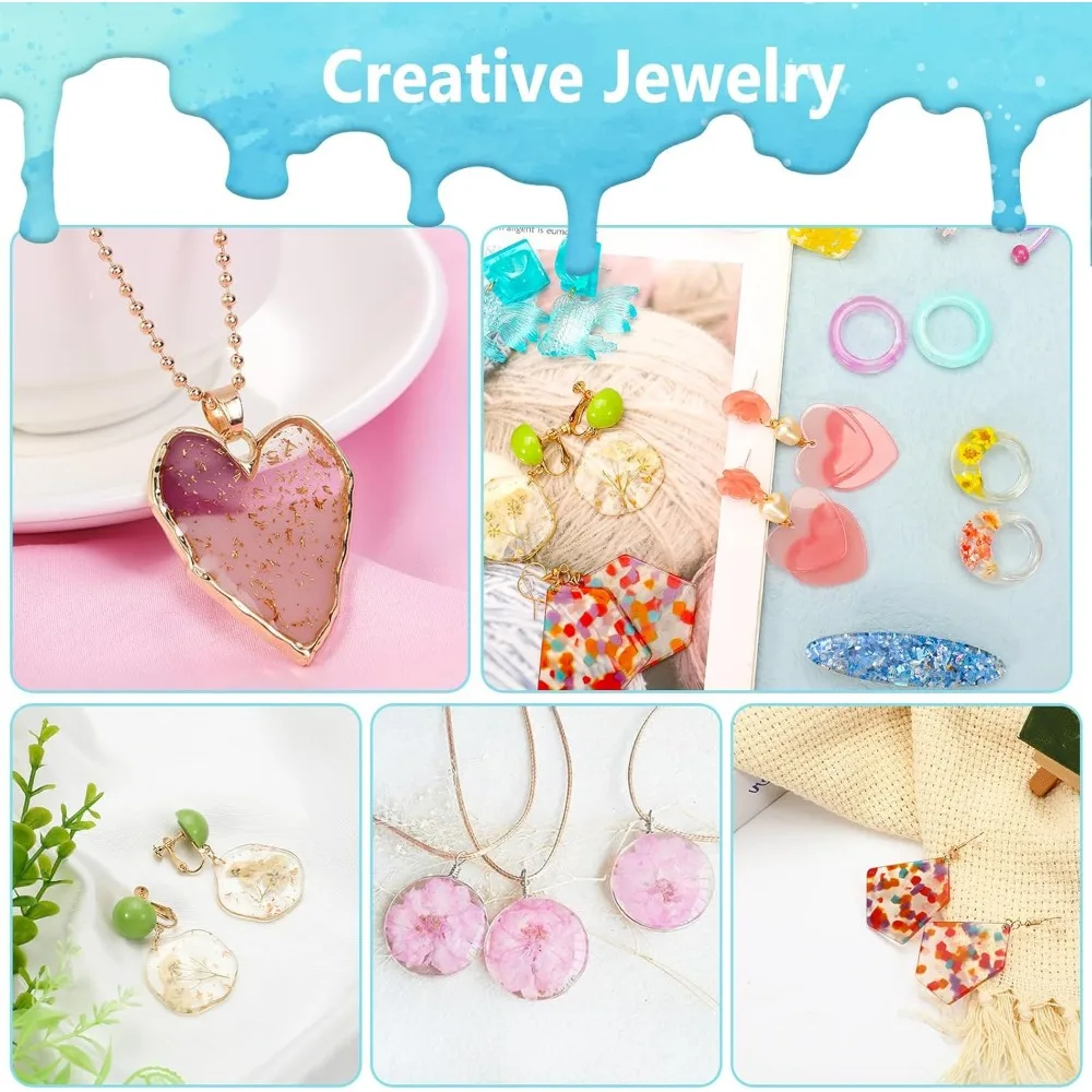 ชุดทำเครื่องประดับเรซิน UV, เรซินใส 400 กรัมพร้อมแสงและแม่พิมพ์, ชุดเรซินทำเครื่องประดับ DIY, ชุดเรซินเรซินเริ่มต้น f