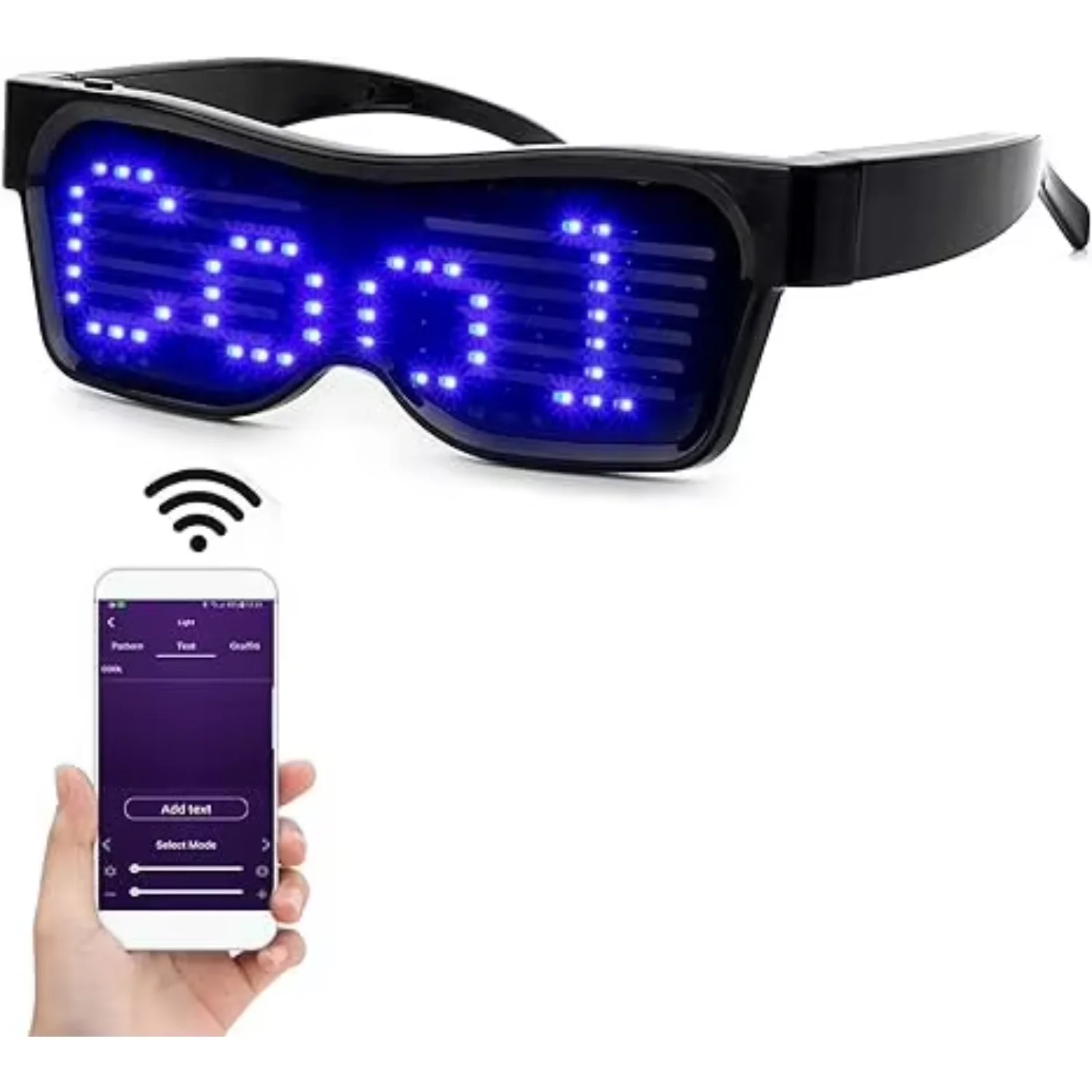 Customizable Blue tooth LED Glasses for Raves, Festivals, Fun, Parties, Sports, Costumes,  - Display Messages, Animation