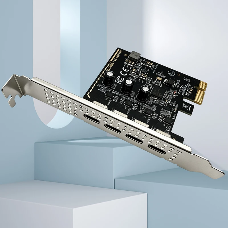PCIe X1 to 4 Ports Type-C Expansion Card USB 3.1 Gen1 5Gbps PCI Express USB C Adapter PCI-E Type C Hub Riser Card For Desktop PC