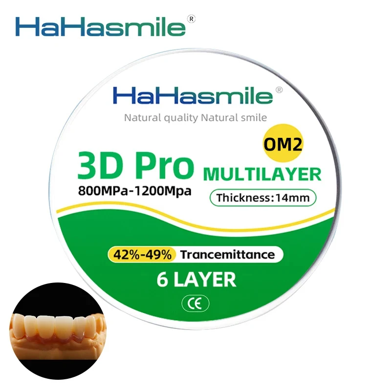 OM2 3D PRO Multilayer Zirconia Blocks  for CAD CAM 98mm Open System Transparency 42%-49% 6 Layers