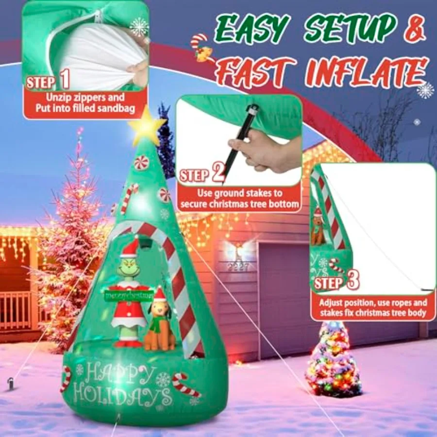 عيد الميلاد الأخضر الوحش الكبير نفخ زينة 6FT تضيء شجرة عيد الميلاد القابلة للنفخ في الهواء الطلق تزيين بناء 5 LED و 1