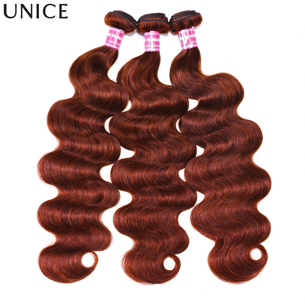 UNICE 100% Human Hair Reddish Brown Body Wave Bundles 1 3 4 Pcs Deal Sew In Weaves 100Grams Per Bundle Hair Extensions