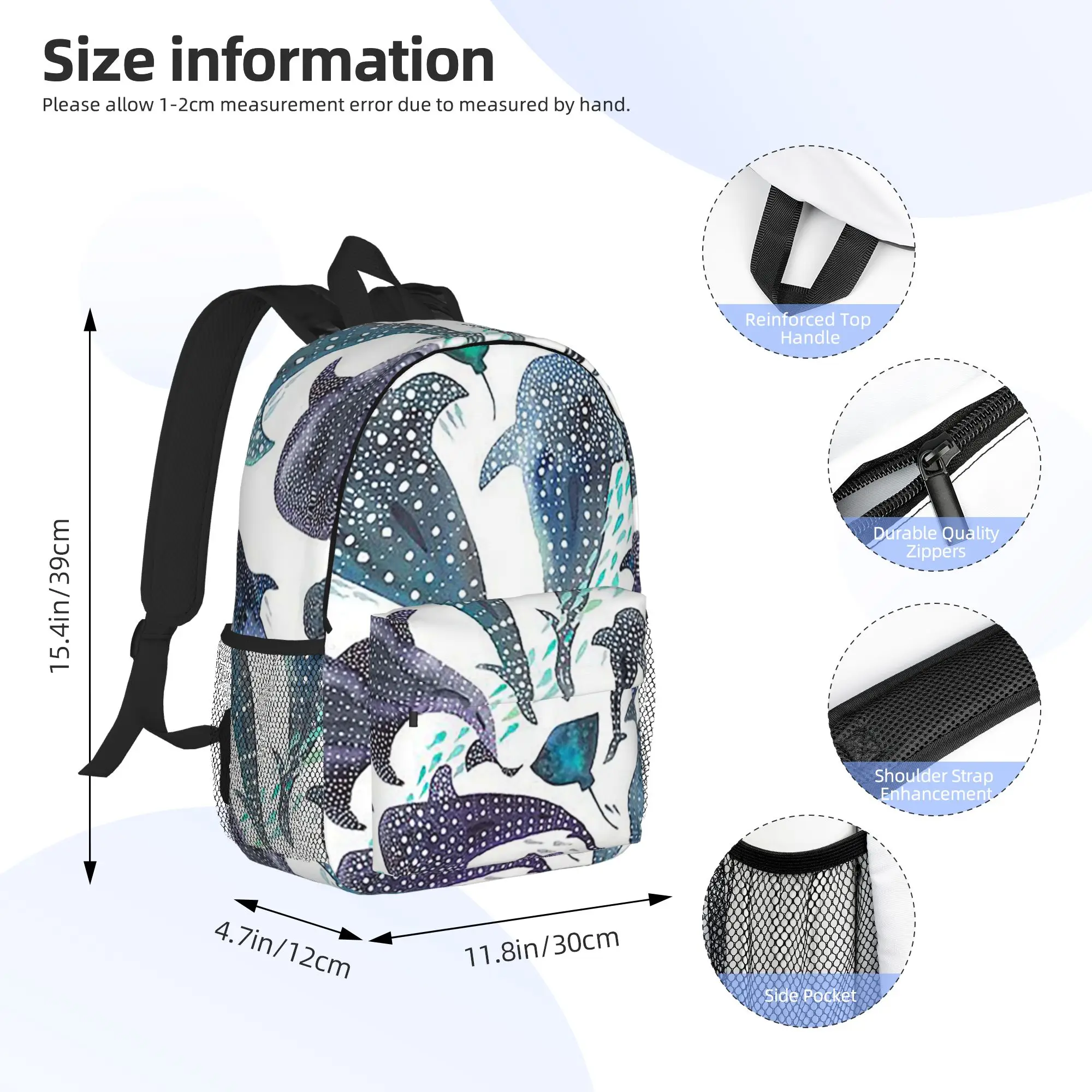 Whale Shark, Ray And Sea Creature Play Backpack Hot Sale Daypack  Boys Girls BookBag Shoulder Bags for Men Women School Bag