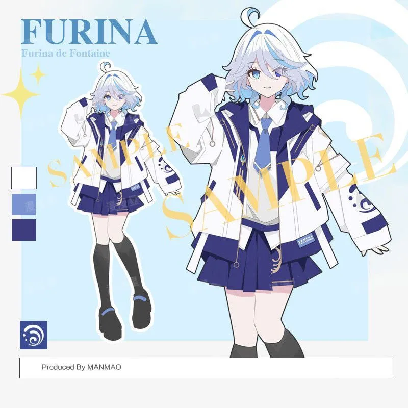 Genshin Impact Furina Cosplay Cool Tops Coat Harajuku Casual Hoodies Skirts Anime Sweatshirt Jacket Focalors JK Pleated Skirt