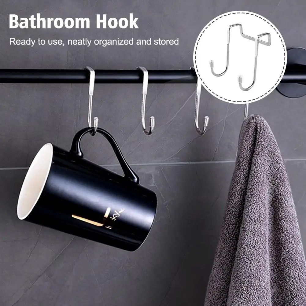 Stainless Steel S-Shape Hook For Kitchen Bathroom Over-the-Door Multi-functional Punch-free Hook Bathroom Accessories