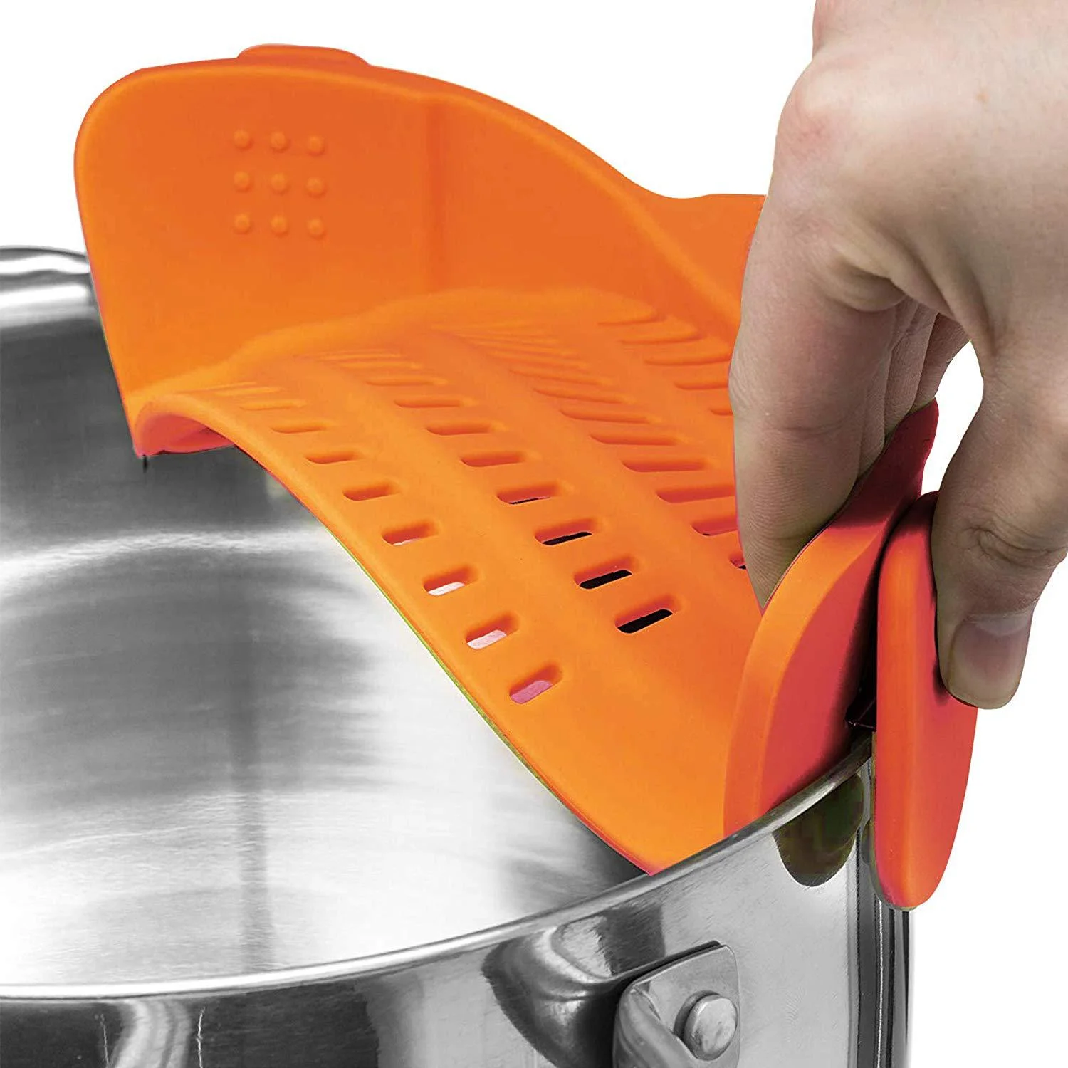 Universal Clip-On Silicone Colander: Anti-Spill Strainer for Pasta & Vegetables, Food-Grade Safety