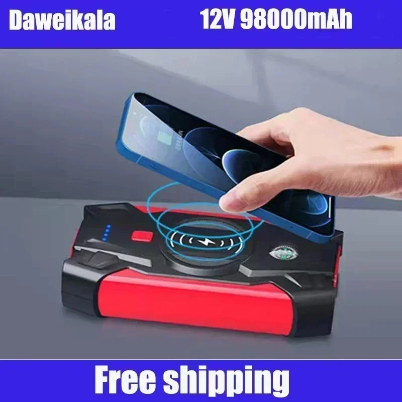 2023New12V98000mAhmah Car Jump Starter Power Bank Portable Car Battery Booster Charger 12V Starting Device Diesel Car Starter