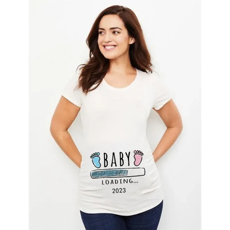 Ropa de bebé 2025, Camiseta de algodón para embarazadas con estampado de pies pequeños para niñas y madres, ligera y transpirable