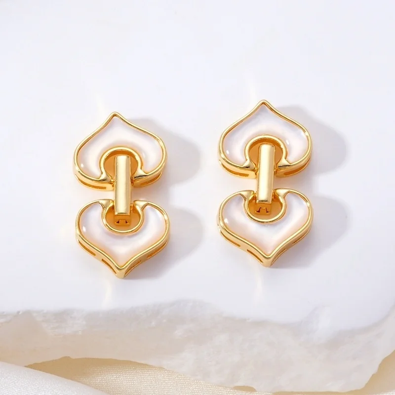 1 Piece Copper Double Love Arrow White Shell Pearl Necklace Connecting Buckle Accessories DIY Jewelry Making Material Wholesale