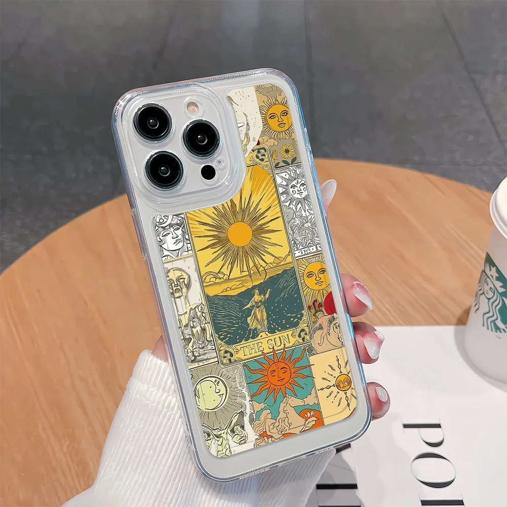 Tarot Sun Graffiti Printed Phone Case For iPhone 11 12 13 14 15 16 17 18 Pro Max Transparent soft shell
