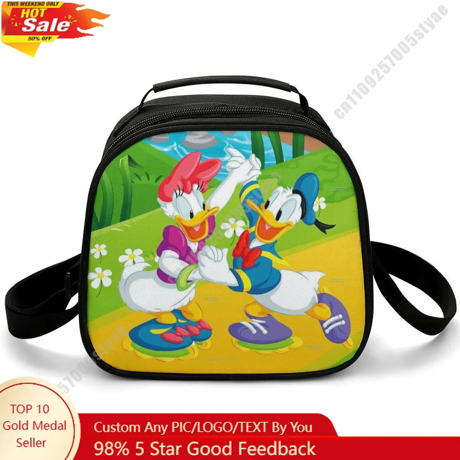 

Donald Duck Daisy Duck Lunch Bag Disney Animal Patterns Bento Bag Customizable Name Photo Lunchbox Essential Picnic Bag Cosplay