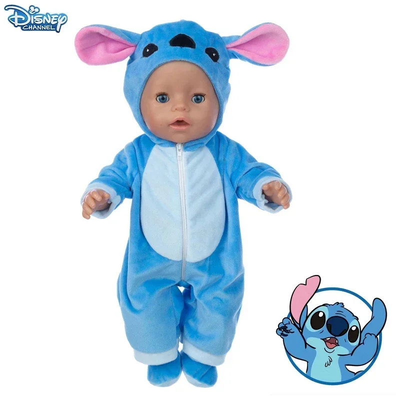 New Disney Stitch 18 Inch Dolls Toys Clothes Conjoined Pajamas with Hat for Fit Bjd 1/4 Doll Baby Reborn Birthday Festival Gifts