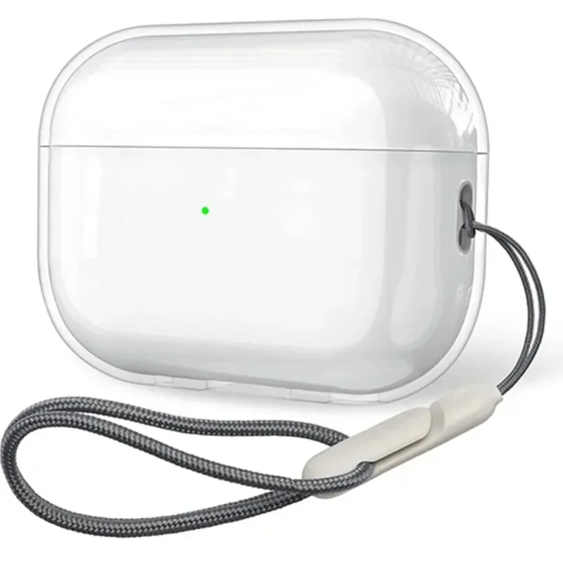 For Airpods 1 2 3 4 Pro Pro 2 Crystal Clear Simple and Transparent TPU Earphone Case with Lanyard Strap Accessories Cover