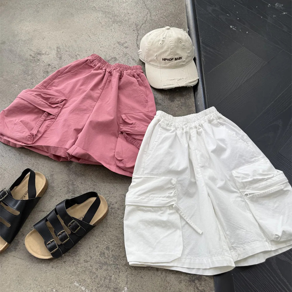 

Summer Children's Colorful Three-dimensional Bag Pants 2025 American Loose Workwear Big Pocket Five Quarter Pants