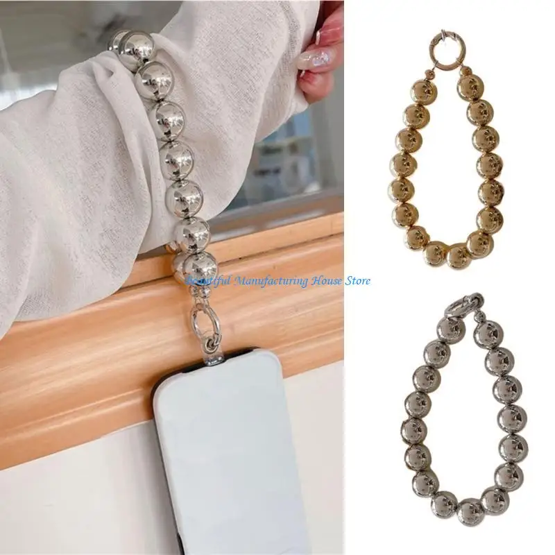 

E56A Eye Catching Cellphone Pendant Accessory Colorful Round Bead Chain Fashionable Keychain Bag Charm Jewelry