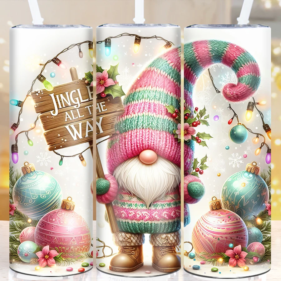 20oz 1pc Seamless Vacuum Travel Tumblers Straw Lid 3D Print Party Gnome Xmas Ball Festive Coffee Mugs Family Birthday Party Gift